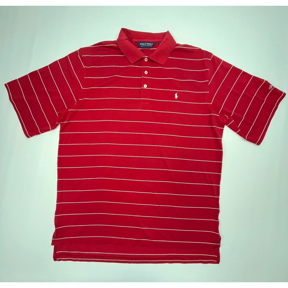 Polo Golf Ralph Lauren Striped Polo Shirt Red White Size Large Pima Cotton - Picture 2 of 3